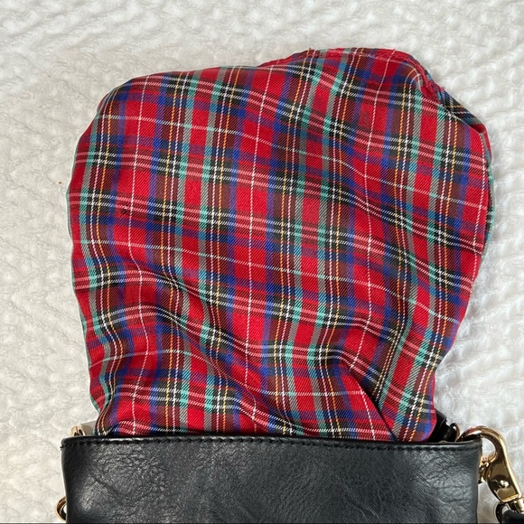 Mark & Hall Black Faux Leather Crossbody Tassels / Plaid / Gold Accents 3 Zipper - Picture 9 of 9